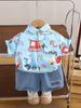 Camisa de verano de manga corta de dibujos animados con estampado completo de coches, ropa de niño de moda para niños de 1 a 5 años, traje de camisa de niño, comercio exterior