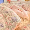 Juego de ropa de cama de cuatro piezas de terciopelo de leche, con una funda de edredón gruesa de forro polar coral de doble cara y un juego de sábanas de franela, perfecto para el invierno