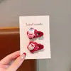 Clip para el pelo rojo de Año Nuevo para niños, clip lateral de tela con gato de dibujos animados para niñas, clip lindo que no daña el flequillo, clip para el pelo de bebé