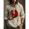Camisa de Manga Longa Masculina de Verão Nova, Estilo Y2 Europeu e Americano, com Estampa 3D, com Capuz de Abertura Frontal, Venda Direta do Fabricante