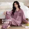 Algodão ModalPijama feminino, manga longa e calça comprida, conjunto simples e soltinho, estilo fino, adequado para primavera e outono, pode ser usado fora