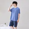 Pijama de Algodón Modal para Pareja Verano Manga Corta Shorts Cuello Redondo Pullover Suave Sencillo Ropa de Casa traje Ropa Exterior MO