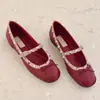 Zapatos Mary Jane de Cuero Suave con Lazo Tachonado para Mujer, Bailarinas Planas de Verano Estilo Francés Fruncidas de Punta Baja con una Sola Correa