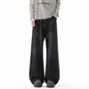 Pantalones rectos de mezclilla lavada versátiles de talla grande para hombre, estilo casual americano, corte holgado, adecuados para primavera y otoño, pierna ancha, desgastados, pantalones largos holgados