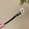Horquilla con borla de estilo antiguo para mujer, horquilla de alta gama de estilo chino, horquilla de ébano negro, accesorio para el cabello moderno y sencillo