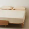 Lençol de Cama de Algodão 100S com Alta Contagem de Fios Escovado Lençol de Cama de Casal com Elástico Cobertura de Cama Cor Sólida Simples Peça Única Espessa para Outono e Inverno Roupa de Cama