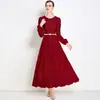 Vestido Longo de Renda Elegante Estilo Hepburn Socialite Francesa Transfronteiriço com Bordado e Pedraria Ajuste na Cintura Slim-Fit com Cinto Incluído