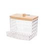 Nueva Caja de Almacenamiento de Discos de Algodón con Patrón de Diamante Creativo Organizador de Escritorio Multiusos con Tapa Caja de Almacenamiento con Tapa de Madera de Bola Redonda