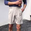 Shorts de Alfaiataria Casuais Masculinos de Cintura Alta, Calças Simples de Cinco Pontos de Comprimento Médio, Shorts Sociais Masculinos Tendência