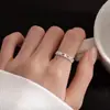 Anel Tiqi Prata Pura 999 Trevo da Sorte de Quatro Folhas para Mulheres, Anel Aberto Flor Vazada Estilo Coreano, Design de Nicho de Alta Qualidade