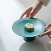Bandeja de Chá Cerâmica de Pé Alto Série de Cores Morandi Dinastias Tang e Song, Acessórios para Cerimônia do Chá, Suporte para Bule, Plataforma de Preparo a Seco, Prato Minimalista Moderno