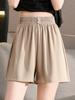 9016#(Fotografía Real) Pantalones Cortos de Seda de Hielo para Mujer Verano Pierna Ancha Cintura Alta Fruncido Deportes Ocio Sueltos Forma A