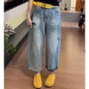 Calça Jeans Harlan Rasgada de Nove Pontos Feminina Verão Novo Figura Pera Fina Calça Cenoura plus size Solta Calça de Pernas Largas