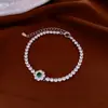 Pulseira com Pingente Redondo de Zircônia Super Brilhante Estilo Francês, Pulseira Exquisita de Luxo Leve de Alta Qualidade, Joia Feminina Fashion e Versátil