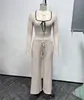 Moda Femenina Transfronteriza de Amazon Otoño e Invierno Europeo y Americano Delgado Corto Sexy Color de Contraste Camiseta Top Conjunto de Pantalones para Mujer
