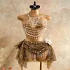 Corrente de corpo AYJ com contas de cristal transparente, corrente de pescoço com franja estilo hot girl europeia e americana para usar como acessório externo