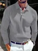 Camiseta de Punto con Cuello de Solapa para Hombre, Manga Larga, Botones, Corte Ajustado, Estilo Lujo Ligero, Nueva, Transfronteriza, Europea y Americana, Camisa Polo
