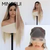 Peluca con encaje frontal 13*4, cabello largo lacio natural y liso, seda mate de alta temperatura, pieza para la cabeza hecha a mano para fotografía y cosplay