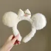 Faixa de cabeça fofa com orelhas de panda para lavar o rosto, faixa de cabeça de pelúcia de desenho animado com coroa alta para mulheres, faixa para maquiagem e lavar o cabelo, acessório de cabelo