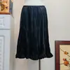 Falda midi de terciopelo plisada, elegante y versátil, estilo coreano, adelgazante, para otoño e invierno, para mujer, color negro, talla única
