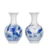 Vaso de Flores de Porcelana Azul e Branca, Vaso de Porcelana Azul e Branca com Lótus Pintado à Mão de Jingdezhen, Decoração para Hotel e Pousada, Vaso Artesanal de Estilo Chinês