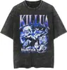 Tamanho Europeu Transfronteiriço Camiseta Masculina de Manga Curta Lavada Vintage Desenho Animado Anime Estilo Dark High Street Europeu e Americano Camiseta Curta Masculina