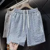 Ropa de Abrigo Estilo Americano Pantalones Cortos de Longitud Media Verano Cuadros Delgados Pierna Recta Casual Rayas Nuevos de Playa Sueltos Pantalones Cortos Bermuda