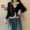 Camiseta de Manga Larga con Volantes de Botonadura Única para Mujer Talla Grande, Nuevo Top Versátil de Moda Holgado Adelgazante para Primavera y Otoño