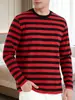 Camiseta de Manga Larga para Hombre con Rayas de Contraste a la Moda, Estampado 3D, Casual, Cuello Redondo, Holgada, Parte Superior de Ropa para Hombre