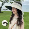 Gorra Visera Infantil 2026 Nuevo Estilo Sombrero de Sol de Ala Ancha para Niñas con Lazo Tejido, Lindo Sombrero de Sol