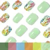 Uñas Postizas de Arte para Uñas de Nuevo Estilo Transfronterizo, Cuadradas y Brillantes, Diseño Simple y Fresco de Gama Alta con Flores Pequeñas y Hojas, Uñas Portátiles al por Mayor