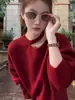 Suéter Rojo Único y Hermoso de Cuello Halter, Camisa Base de Punto Elegante y con Estilo para Mujer, Temporada de Otoño e Invierno