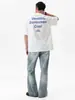 Camiseta Casual Versátil Nanxia Estilo Americano Tecido Confortável Respirável Simples Manga Curta Estampa de Letras Caimento Solto
