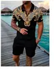Conjunto de Polo con Cremallera de Moda Europea, Americana y Asiática Transfronterizo para Hombre, Polo Casual Estampado en 3D, Pantalones Cortos Casuales