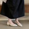 Sapatos de Salto Grosso Estilo Francês para Mulheres, Tamancos Vazados de Bico Quadrado, Sapatos Mary Jane Rasos Confortáveis de Salto Baixo, Respiráveis