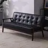 Sofá individual de cuero minimalista moderno nórdico de madera maciza de tres plazas para cafetería, sofá de dos plazas para sala de estar para espacios pequeños