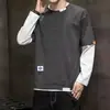 Estoque de fábrica: Camiseta masculina de manga comprida, novo estilo primavera/outono, corte solto, gola redonda, camada base, moletom de marca da moda