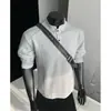 Camiseta masculina de manga longa estilo Henley desconstruído americano, estilo outono high-street, base cinza, top limpo e bem ajustado