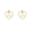 Pendientes de botón vintage estilo francés con lazo y corazón de perla para mujer, lujo ligero, alta gama, pendientes de moda elegantes, al por mayor