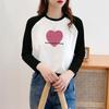 Camiseta feminina curta solta estilo coreano manga comprida estampada amor top branco base camisa primavera outono inverno tudo combina