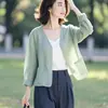 Chaqueta Corta de Lino Suelta Retro Delgada de Siete Mangas para Mujer, Colores Variados, Cárdigan Ligero, Top Hermoso