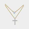 Liga de Cobre BM Mesmo Estilo Acessórios de Colar Cruz de Strass para Mulheres Camadas Nariz Secreção Coração Zircônia Corrente da Clavícula Luxo Leve Nicho