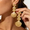 Novos brincos de concha multicamadas exagerados de moda transfronteiriça europeia e americana estilo oceano com um toque metálico de nicho de alta qualidade