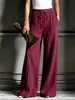 2026 Europeo y Americano transfronterizo otoño e invierno Amazon nuevo de alta gama color liso acanalado casual versátil bolsillo pantalón de pierna ancha