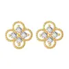 Brincos de Prata 925 Esterlina Vazados de Trevo de Quatro Folhas Stud Earings Japonês Coreano Simples Luxo Leve Exquisitos Pequenos Modernos Versátil Design Sense Brincos