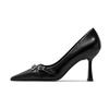 Luz Negra Madura Hermosos Tacones Altos Mujer 2024 Nuevo Estilo Francés Elegantes Versátiles Punta Tacón Aguja Zapatos de Una Sola Capa con Falda