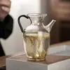 Tetera de Vidrio Engrosado Resistente al Calor, Tetera Pequeña de Vidrio Estilo Song con Flor, Jarra Doméstica para Agua Fría, Jarra para Jugo, Jarra para Agua Fría, Jarra