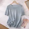Lavável à Máquina Ilha País Seda de Amora e Fio de Papel Sem Costura Vazado Respirável Malha de Verão Camiseta para Mulheres H050224