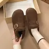 Jialuoya~Sapatos Birkenstock de Pelúcia com Cobertura Total Retrô para Mulheres Inverno Novos Sapatos Peludos Mocassins Preguiçosos de Calçar Rápido Sapatos de Algodão