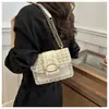 Bolsa Quadrada Pequena com Corrente Nova Textura Lã Feminina Bolsa Pequena Tecida Estilo Feminino Estilo Coreano Primavera e Verão 2024 Retro